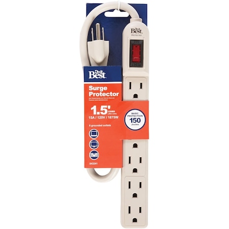 All-Source Outlet Strip, Surge, 1.5 ft., Gray LTS-6S